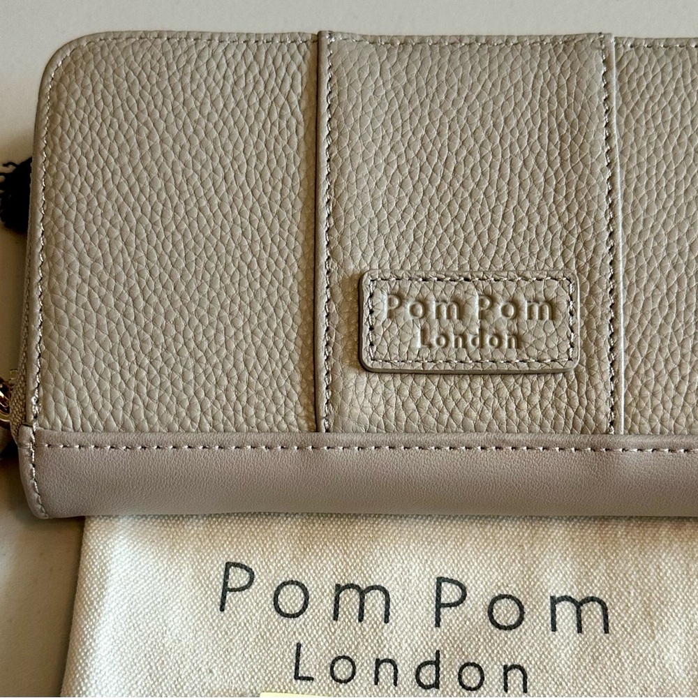 Women's Pebbled Leather Wallet in Stone by PomPom London
